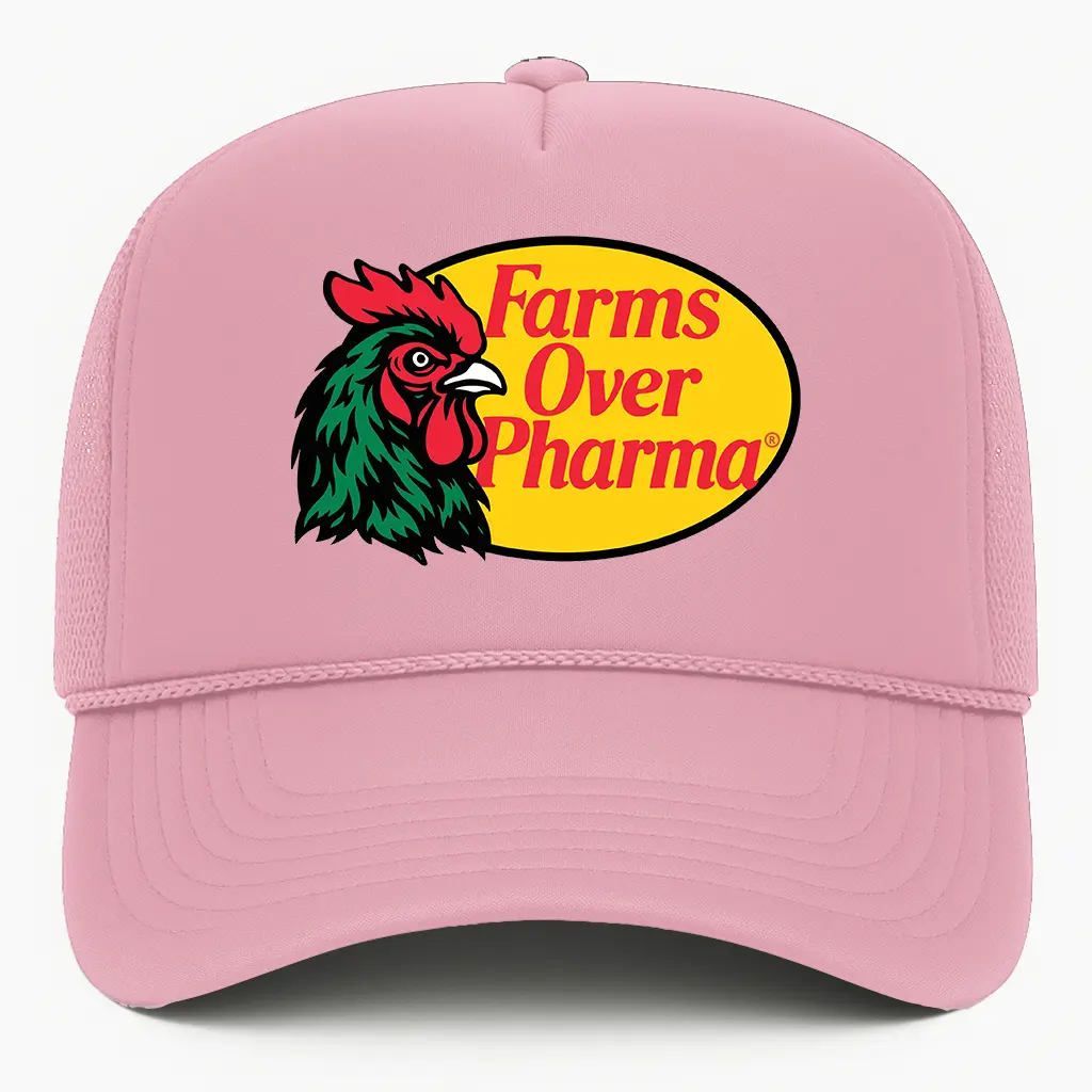 Farms Over Pharma® (Rooster) Trucker Hat (Pink)