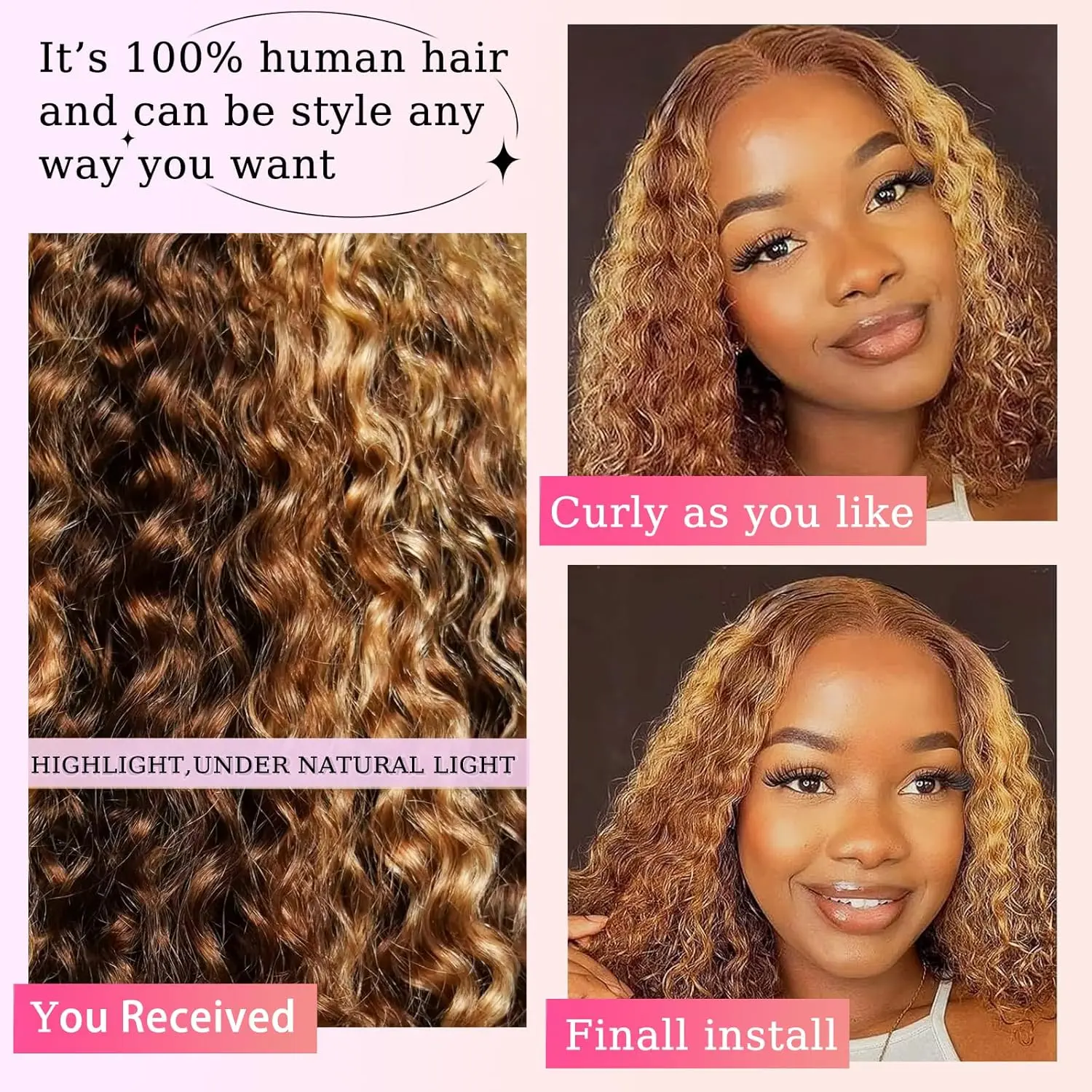 NEW ! Women 16 Inch Long Wig Curly Wavy Golden Blonde S607b9324875c43b1acc4bc832fbcc  main image 2