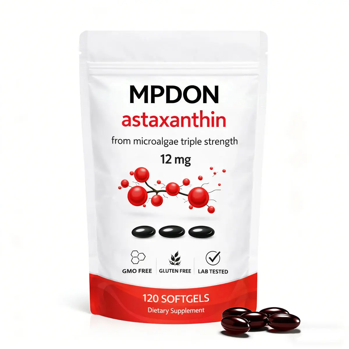 MPDON Astaxanthin 12mg 120 Softgels 4 Monthly Supply Natural Tanning Fresh Microalgae Source Easy to Swallow Vitamin Supplement - Healthcare