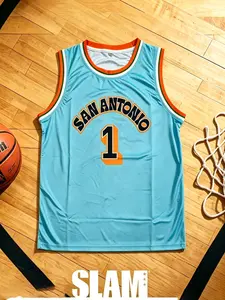 Men's #1 Wembanyama Basketball Jersey, Vintage Embroidered Breathable Training Top, Sleeveless Blue Sports Shirt, Sizes S-Xxxl, Casual Style