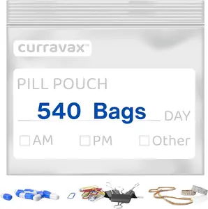 CURRAVAX Pill Bags for Travel Pack of 540 - BPA Free 3 X 2.75 Inch Pill Pouch - Reusable Pill Pouches for Medicine with Write on Label –Clear Ziplock Pill Baggies for Travel Medicine Organizer