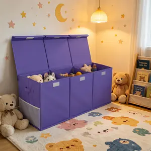 Collapsible Divided Durable Toy Storage Chest with Dustproof Lid - Kids Home Organizer Bin for Nursery Organization, Room Storage