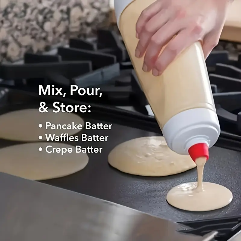 Silicone Food Dispensing Handheld Pancake Batter Dispenser with Mixing Ball - 1-Piece Durable Food-Safe Kitchen Utensil, Leakproof Covered Spout, Reusable, Non-Electric, Ideal for Cupcakes, Waffles, Father's Day Gift