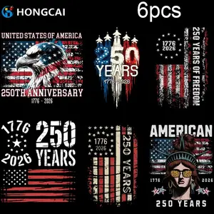 6 Piece Durable Washable Heat Transfer Vinyl Stickers, Independence Day 250th Anniversary Design, for Clothing, Bags, Pillows, Backpacks
