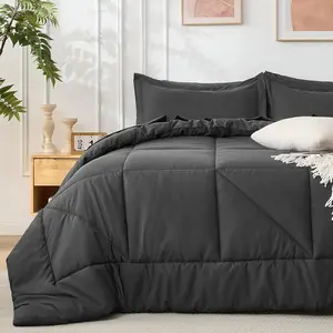 7 Pieces Queen Comforter Set - Utral Soft Microfiber Bedding Set, Thick Duvet Insert Bed in a Bag Rustling Noise for All Season, Dark Grey (88"x88")