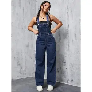 Patched Pocket Denim Overalls Without Tank Top Fabric Fit(Sheet)
