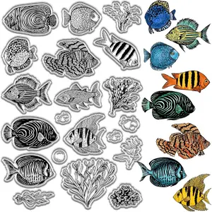 Tropical Fish Clear Stamps Sea Animals Reusable Postmark Transparent Silicone Stamp Seals for Journaling Card Making Decor DIY Scrapbooking Film Frame Photo Album Decorative