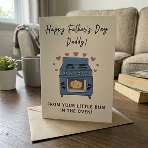 First Father's Day Card from Bun in the Oven - Cute Pregnancy Announcement Card for Daddy, Expecting Dad Father's Day Card, New Dad To Be Gift Greeting Card