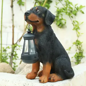 Garden Dog Statues Outdoor Decor, 13" Solar Powered LED Lights Outdoor Statue Garden Decorations Puppy Figurine for Patio, Lawn, Yard Art Decoration, Housewarming Garden Gift gnome statue dwarf design garden decor outdoor lawn decoration book lover gift