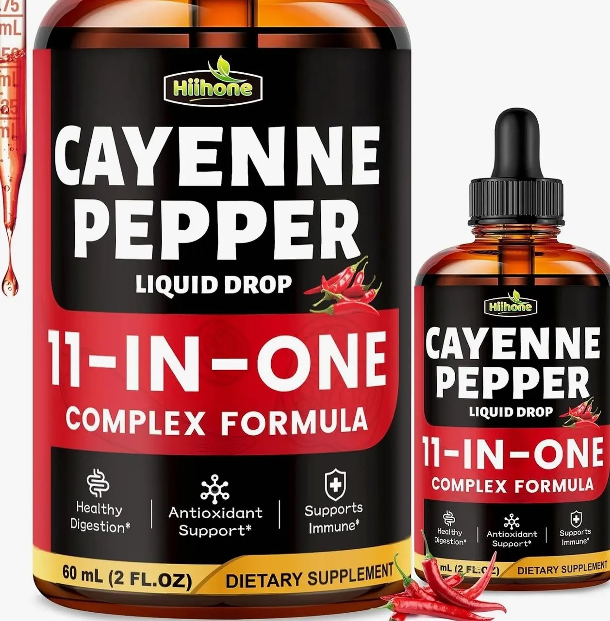 (2 Packs) 11-in-1 Cayenne Pepper Drops - Herbal Supplement with Hawthorn, Beet Root & Cinnamom - Supports Healthy Digestion & Immune - 4 FL Oz