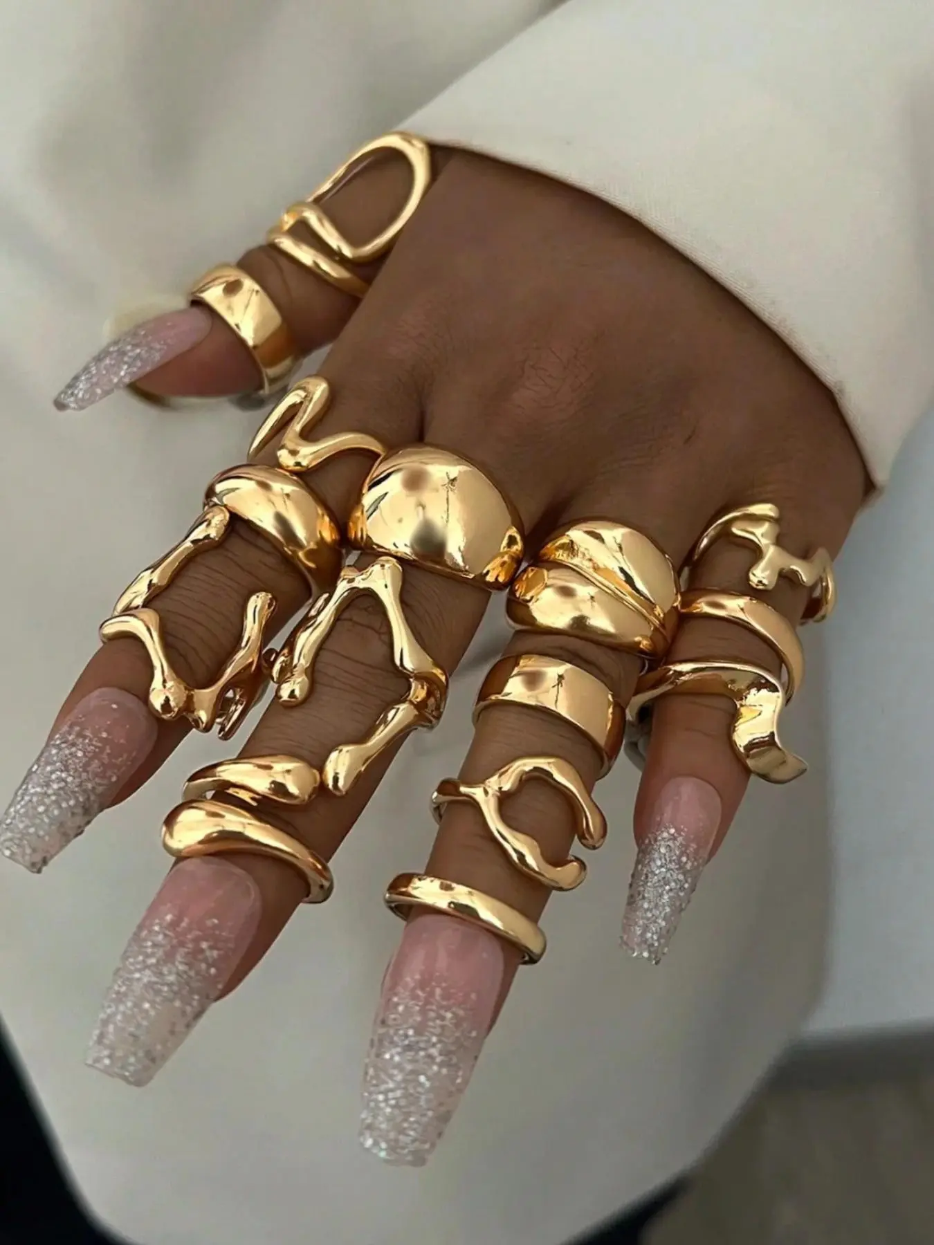 Women Boho Style Ring Set, Jewelry Rings, Bohemian Stackable Finger Rings, Vintage Elegant Design, Floral Bow Heart Rhinestone Moon Star Geometric Pattern Cat Eye Stone