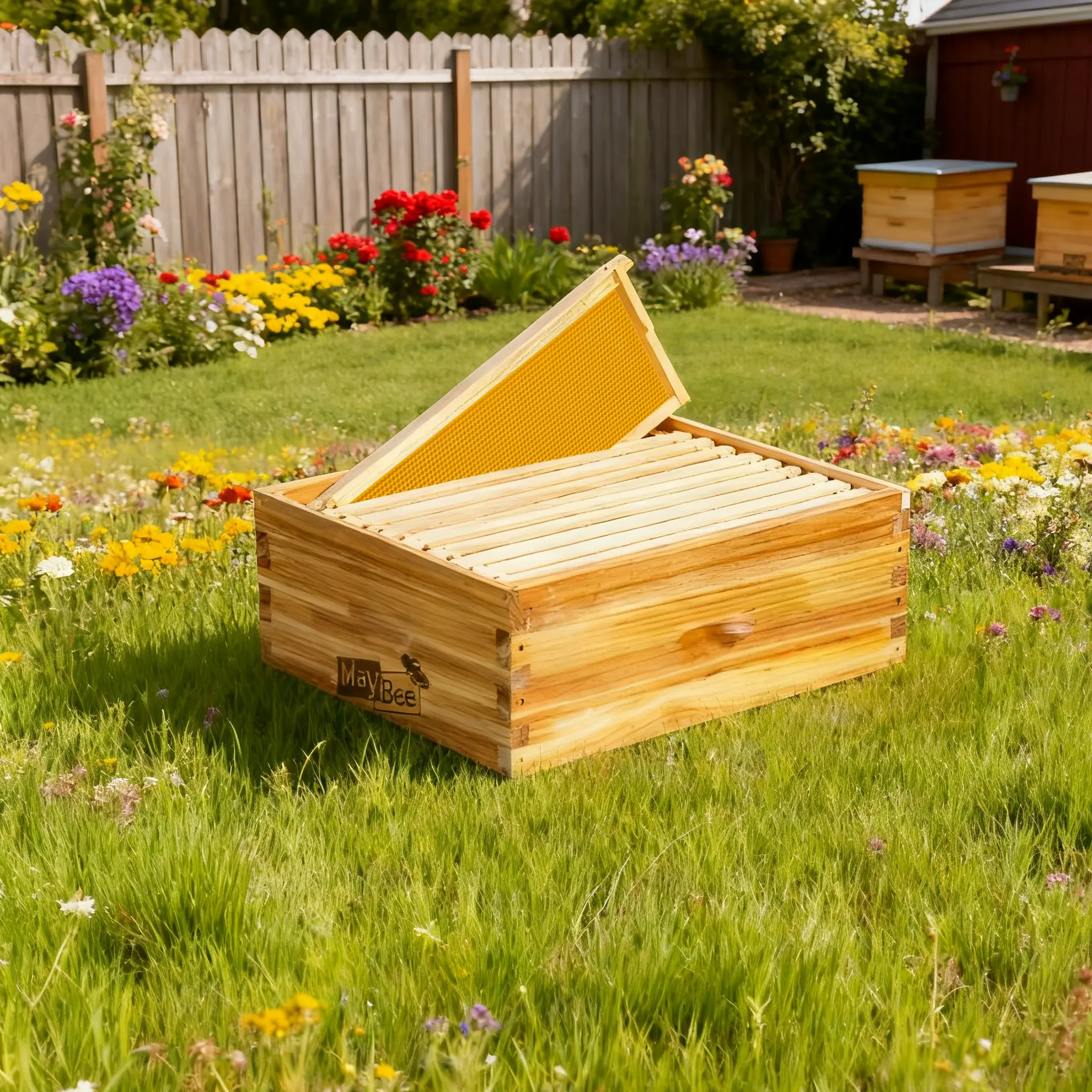 Maybee Hives Assembled 10 Frame Medium Super Bee Box Wax Coated Bee Hives Includes Bee Hive Wooden Frames & Bee Waxed Foundations, Beekeeping Tools for beekeepers,  Beekeeping Equipment ，Deep Bee Box Beehive