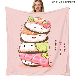 Happy Sushi Time Cartoon Sushi - Themed Throw Blanket, Multiple Specifications Available, Colorful, Soft Fabric, Perfect for Napping, Relaxing at Home, Adding a Cheerful Vibe to Your Space