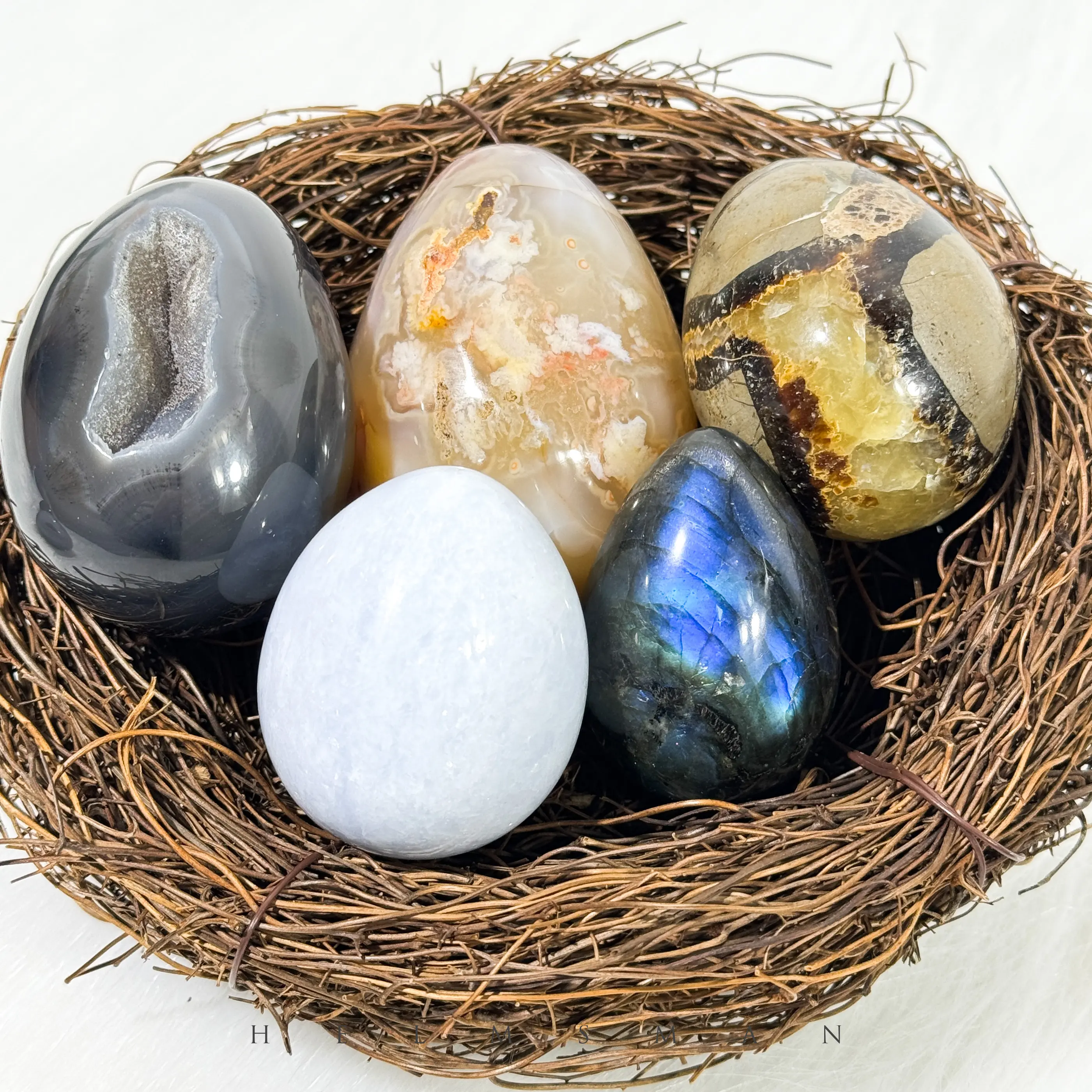 [Video Order] 1 Count Crystal Egg/Size:40g~200g/Material：Labradorite，Septarian，Black Obsidian，Grey Agate，Silver Obsidian，Blue Calcite，Cherry Blossom Agate
