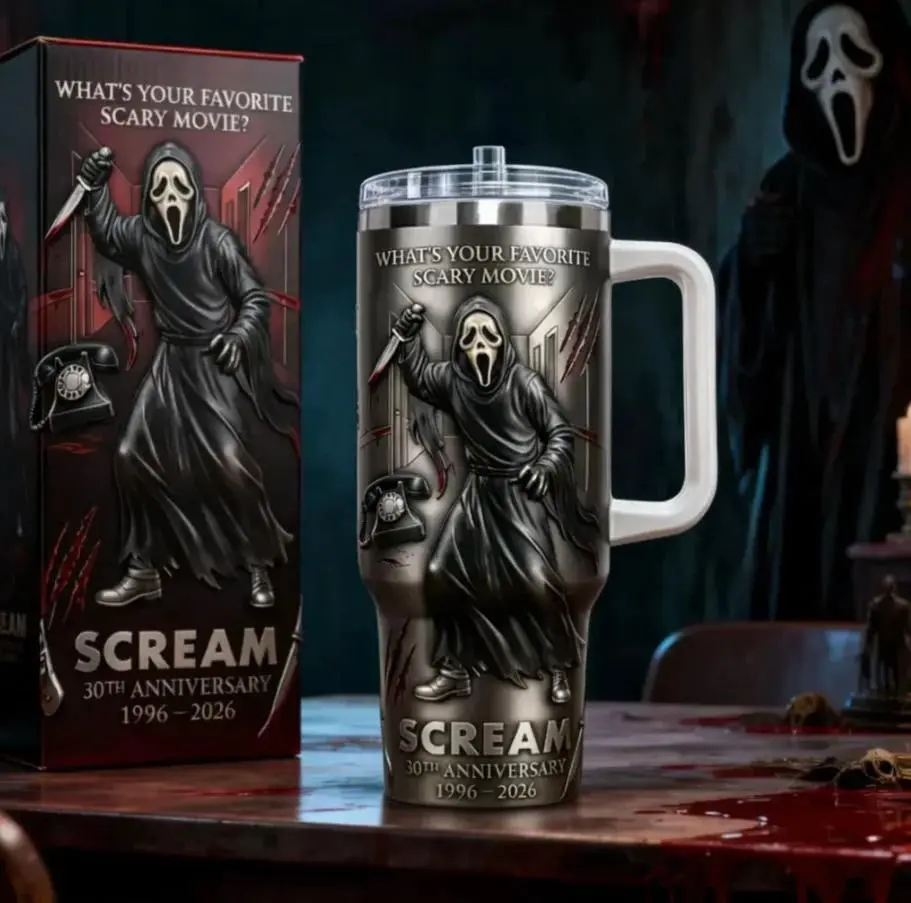 Ghostface Tumbler 40oz, Horror Movie Slasher Travel Mug, Gothic Halloween Coffee Cup, Insulated Stainless Steel Cup, Horror Fan Gift