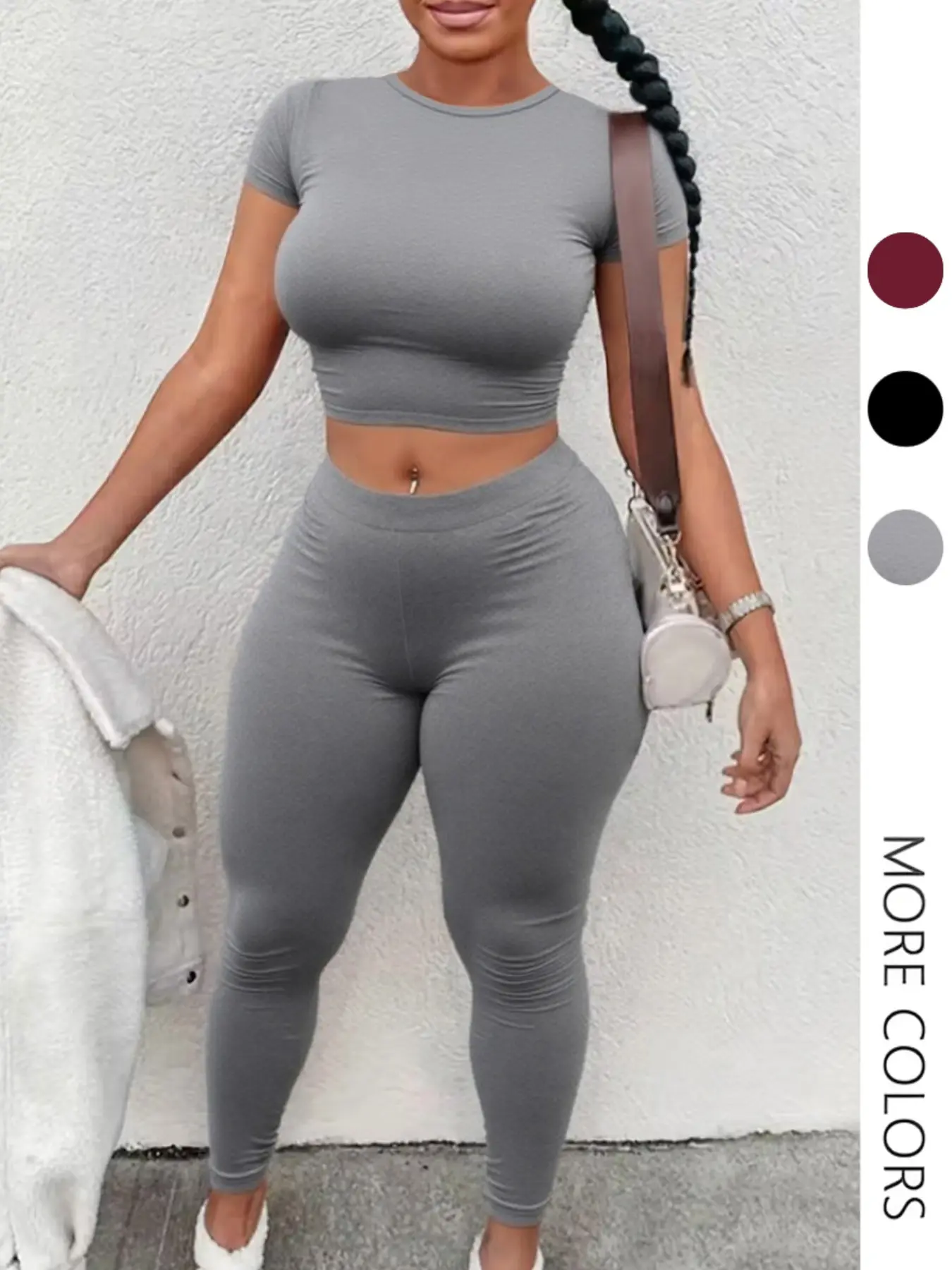 Women's Solid Color Fitted Short Sleeve Top and Long Pants Set, Comfortable Stretch Activewear Two Piece for All Seasons, Yoga Clothes Set, Workout Daily Wear, Sporty Style Clothes, Athleisure Set, Exercise Clothing Set, Fitness Outfit Athleisure
