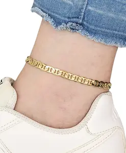 BA Unique Fashion Gold Electroplated 5.5mm Concave Mariner Chain Ankle Bracelet Petite to Plus Size - 14K Gold Electroplated, Durable Design, Casual Accessory