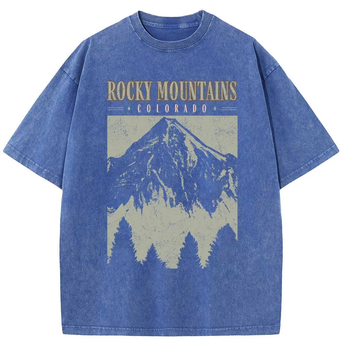 HarleyLand Women's Oversized Loose Casual Heavyweight Pure Cotton Short-Sleeve Round Neck Tee - Acid Wash Mountain Print, Retro, Street Wear, Alternative Style, Sporty Chic, Valentines Day Outdoor Streetwear Top, Graphic