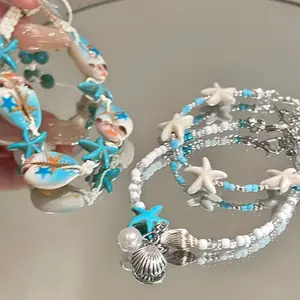 Seaside vacation natural wind starfish shell bracelet conch shell rice bead bracelet small fresh temperament rice bead bracelet, suitable for beach, spring and summer parties