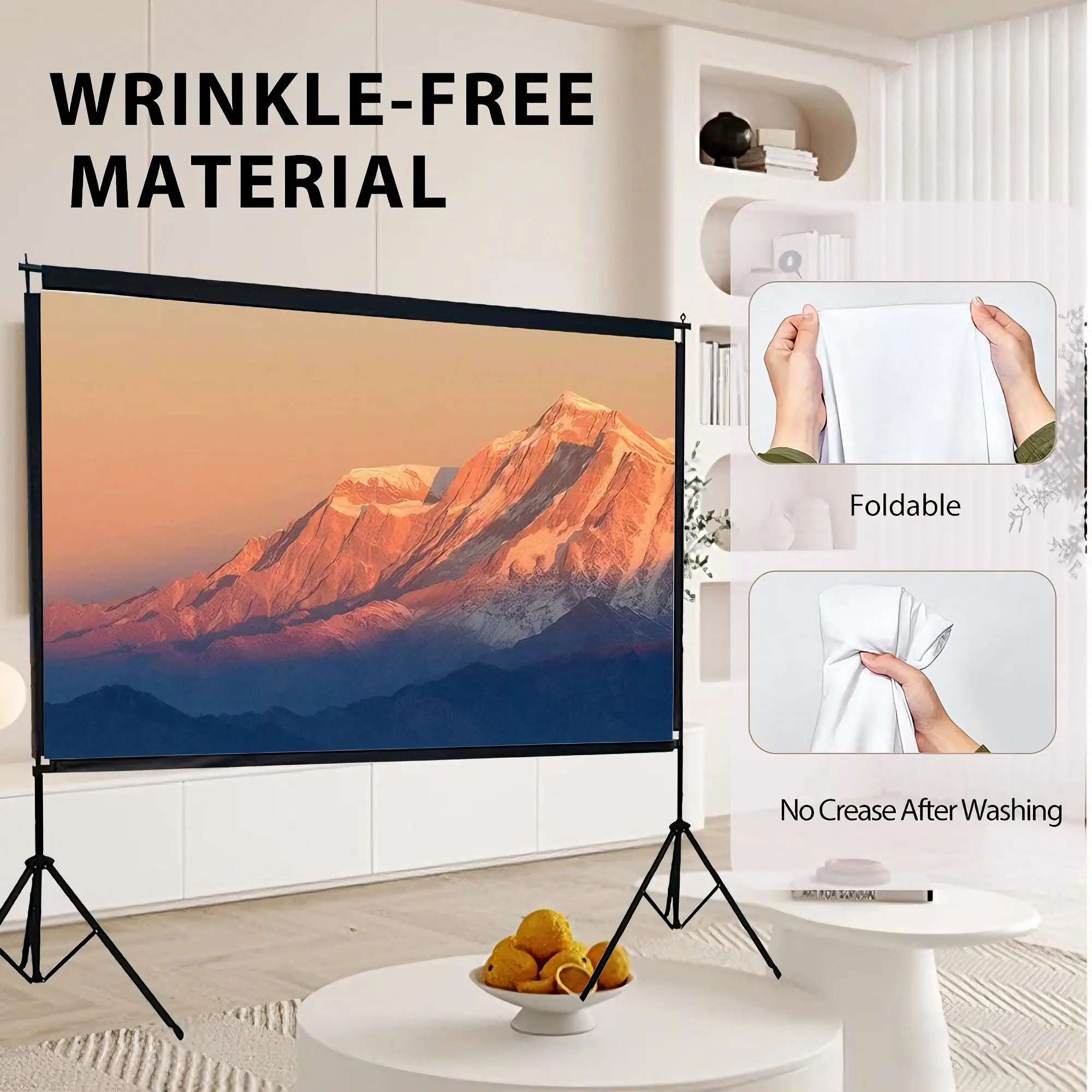 Portable Outdoor Projection Screen with Dual Stands, 4K/HD 16:9 Adjustable Frame – Quick-Setup Wrinkle-Free Screen for Backyard, Camping