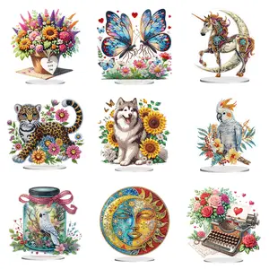 DIY Flowers Series Acrylic Special Shape Diamond Painting Desk Tabletop Ornament for Home Decor