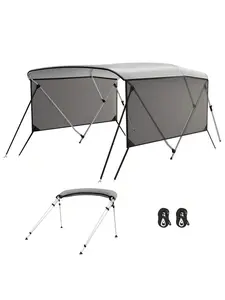 【Christmas Gift】3 Bow Bimini Tops With Mesh Sidewalls Support Poles For Boats,Marine Grade Canvas Top Includes 2 Straps Storage Boot Outdoor Vests