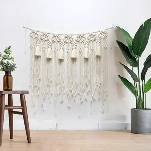 Macrame Wall Hanging with Handmade Fringe Tassels, Bohemian Style Wedding Decor, Perfect Backdrop for Home or Events