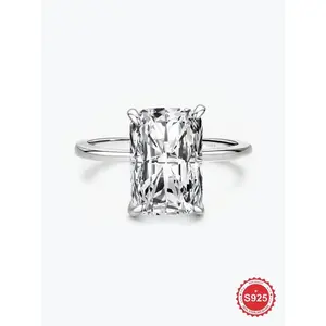 S925 Sterling Silver Square Shaped Artificial Zircon Engagement Ring, Luxury Promise Wedding Ring for Women, Elegant Jewelry for Women