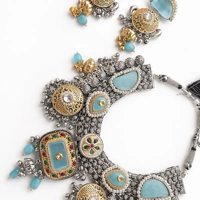 Oxidized Kashmiri necklace set