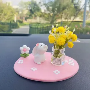 Cute Rubber Rabbit and Cat Car Decor Set, Includes Animal Statues, Small Vase, Flower Pad, Seamless Glue, Perfect for Car Interior, Car Interior Decoration