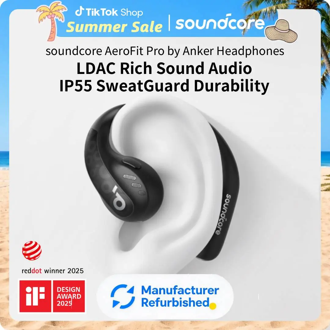 [Refurbished]soundcore by Anker AeroFit Pro Open-Ear Headphones, Ultra Comfort, Secure Fit, Ergonomic Design, Rich Sound with LDAC, Bluetooth 5.3, IP55 Water-Resistant, 46H Playtime, App Control, Wireless Earbuds, Headphones Bluetooth, On Ear