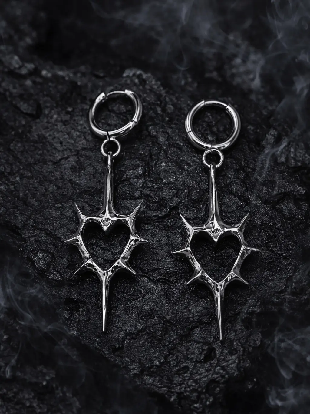 Gothic Dangle Earrings for Women, Unique Spiked Thorn & Hollow Heart Design, Alternative Edgy Jewelry for Party & Daily Wear, Gothic Fashion, Unique Design, Alternative Style, Standout Dangle, Spiky Goth Detail, Cross Or Thorn Motif Earrings, Female, Hear