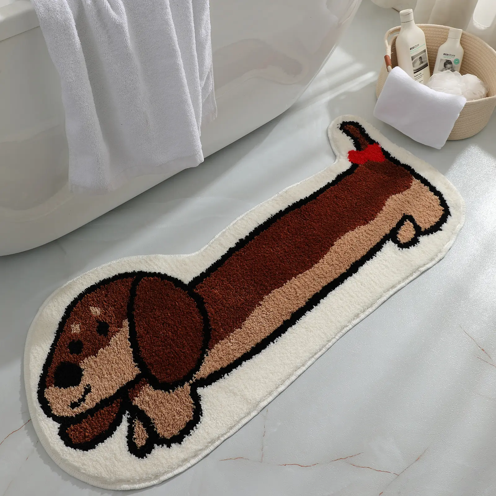 Classic Soft Oval Dachshund Dog Design Bath Mat - Super-Absorbent to Soak Up Splashes, Non-Slip, Oversized Plush, Machine Washable Funky Brown Bathroom Rug for Home Goods Decor