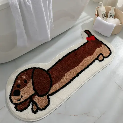 Oval Dachshund Design Non-Slip Oversized Plush Synthetic Fuzzy Bathtub Mat - Classic, Machine Washable Easy-Clean Brown Bathroom Accessory, Absorbent Bathroom Mats That Helps Keep Floors Drier, Super-Absorbent to Soak Up Splashes