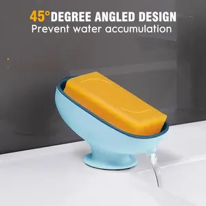 punch free soap bar holder Soap Dish withSuction Cup Design, Double Drained SelfDraining Soap Dish, Soap Bar Holder forShower Bathroom Kitchen Toilet (Azure Blue)