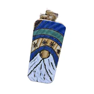 Handmade Gnome Ornament with Blue and Green Stripes and Snowy Design