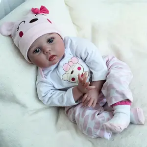 POLYODOLLA 55Cm Realistic Fabric Body Reborn Baby Doll Toy for Girls 22 Inches Newborn Baby Handmade Outfit Birthday Gift for Kids Christmas Present (Comes with Bottle And Pacifier)