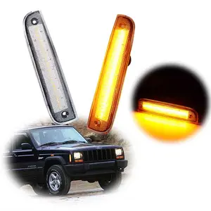 2PCS Clear Lens Amber LED Front Side Marker Lights For Jeep Cherokee 1997 1998 1999 2000 2001 Replace OEM 55055146, 55055147, CH2550118, CH2551118