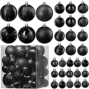 Christmas Ball Black Ornaments for Christmas Decorations (Black) - 36 pcs Shatterproof Black Christmas Ornaments with Hanging Loop for Holiday, Wreath and Party Decorations (6 Styles, 3 Sizes), Christmas Tree Decoration Ornaments