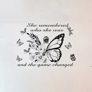 Inspirational Quote Wall Art with Modern Geometric Butterflies and Flowers, Removable Space-Themed Vinyl Decal for Bedroom and Living Room Decor, Decorative Wall Sticker