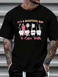 100% Cotton It's A Beautiful Day To Save Teeth Funny Dentists Retro T-Shirt Women's Men's Graphic Tee Crew Neck summer vacation Tops