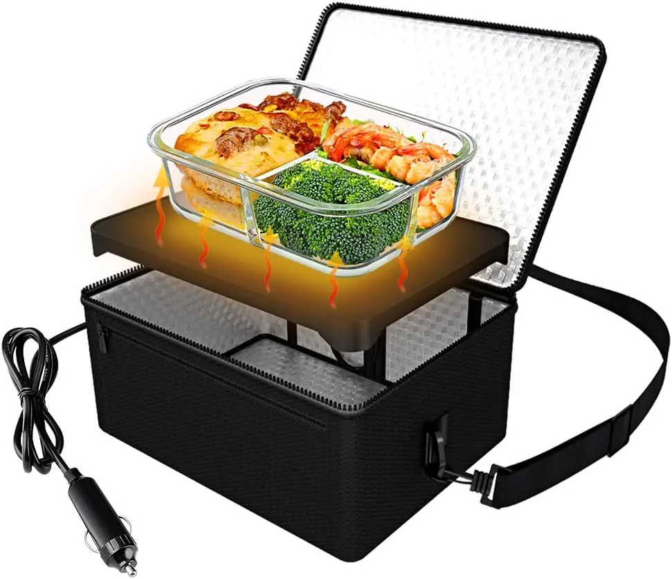 Portable Oven, 12V   Warmer Portable Personal Mini Oven Electric Heated Lunch Box for Meals Reheating &   Cooking for Road Trip/Camping/Picnic/Family Gathering(Black)