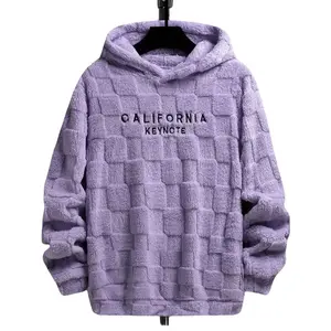 Men's Viral California Embroidered Hooded Drop Cut Pullover, Relaxed Fit Loose Long Sleeve, Stretchy Fuzzy Warm Lined Soft Textured Fabric, Trending Fall Cozy Streetwear for Cold Casual Daily Wear