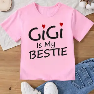 Summer Fashion Girls' Short-Sleeve T-Shirt "GiGi Is My Bestie" Letter Print Casual Top 100% Cotton