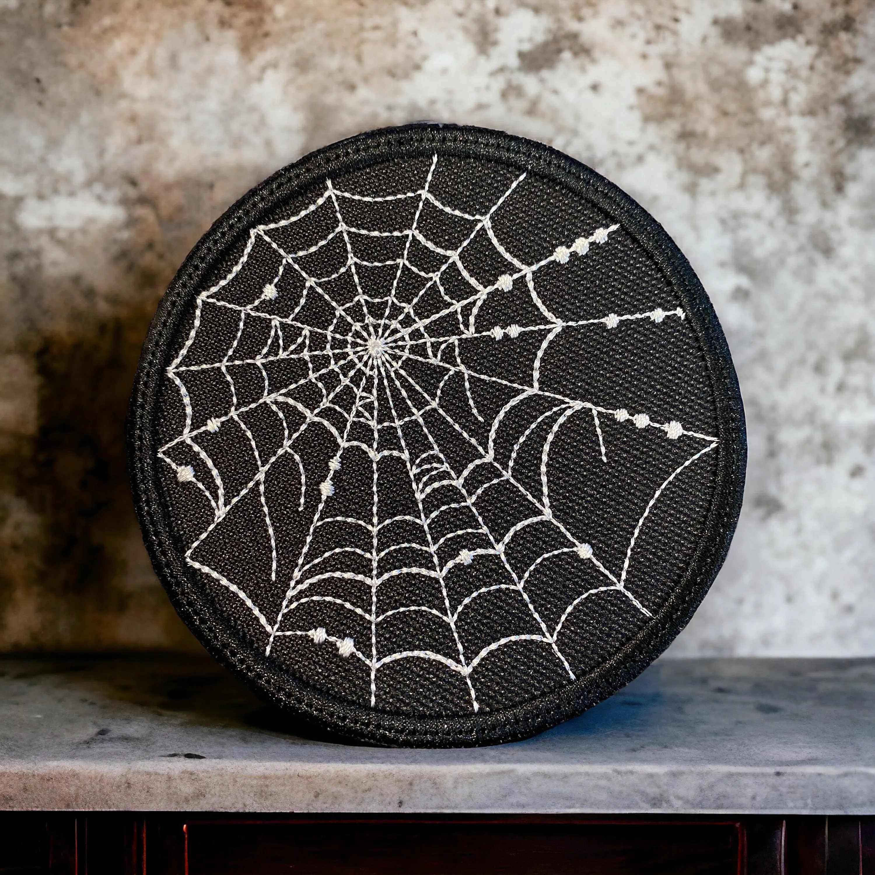 Spiderweb Design Spiraling Embroidered Patch - 3.90in x 3.90in Halloween Sewing Accessory with Iron-On, Sew-On, Hook Backing for Jackets/Bags, Gifts