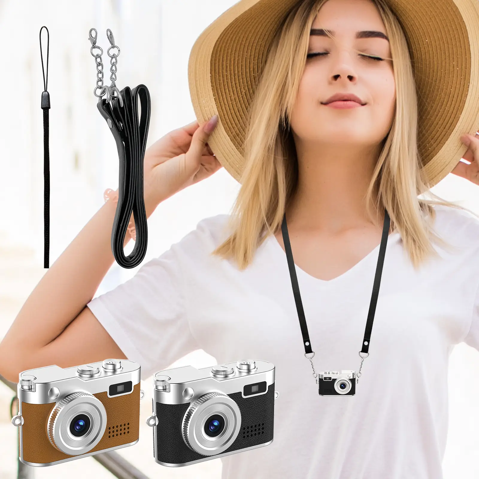 【Free Giveaway】【Vintage Cam】1080P Mini camera,Smallest Digital Camera Video Recorder with LED Flash, tiny camera,Portable Travel Thumb Camera for Vlog