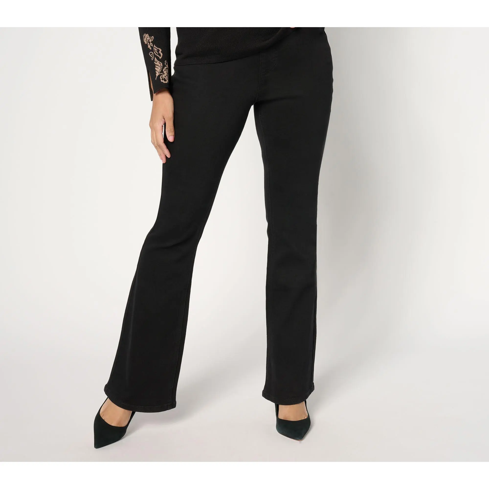 Susan Graver Tall Stretch Denim Pull-On Flare Jean -Black/Grey