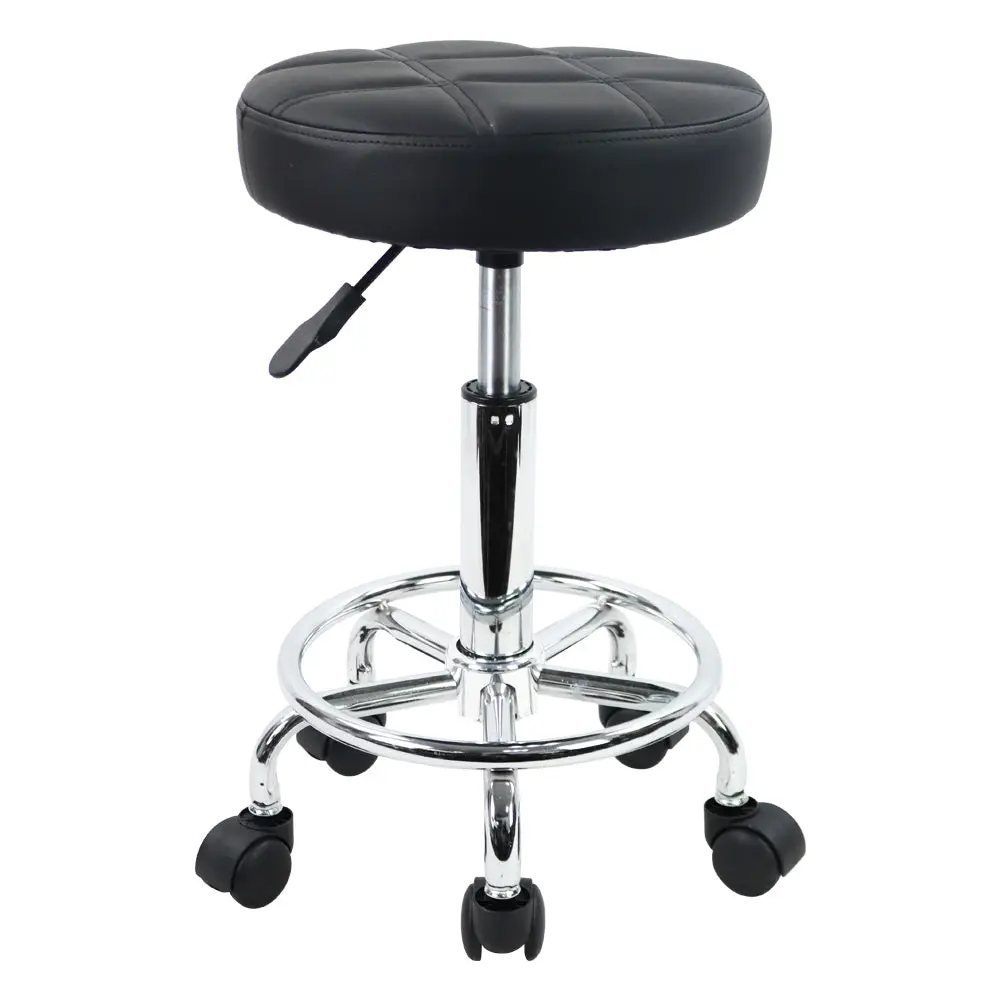 KKTONER Round PU Leather Office Chair - Height-Adjustable 19.3''-25.2'' Swivel Drafting Stool with Wheels, Hydraulic Lift, Massage Seat, 13.8'' Diameter, 250 lbs Capacity, Indoor Counter/Studio Use, Small (Black), Assembly Required