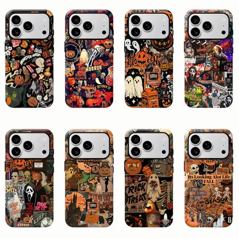 Vintage Halloween Spooky Retro Collage Phone Case - Durable Shockproof Protective Smartphone Casing for iPhone Pro/Max Series (17,16,15,14,13,12,11,XS), Samsung S23,S24,S25 - Cellphone Accessories, Halloween & Horror Themed Gifts