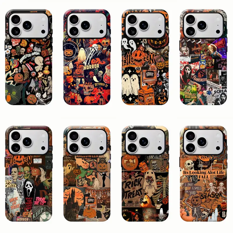 Vintage Halloween Spooky Retro Collage Phone Case - Durable Shockproof Protective Smartphone Casing for iPhone Pro/Max Series (17,16,15,14,13,12,11,XS), Samsung S23,S24,S25 - Cellphone Accessories, Halloween & Horror Themed Gifts